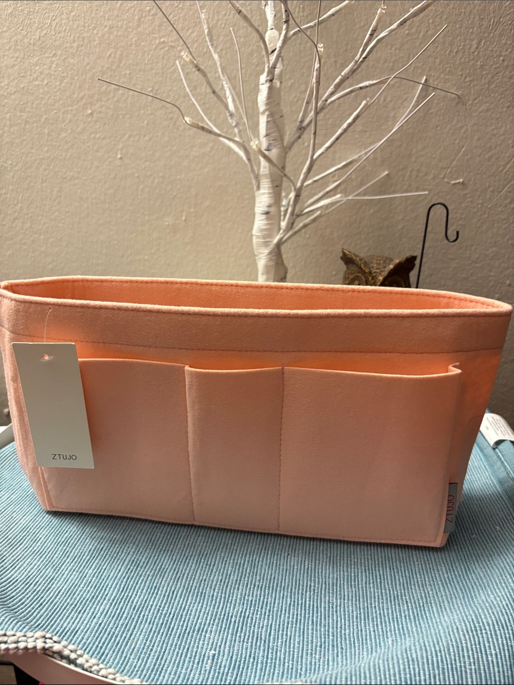 Peach Fabric Tote Organizer Insert with Front Pockets
